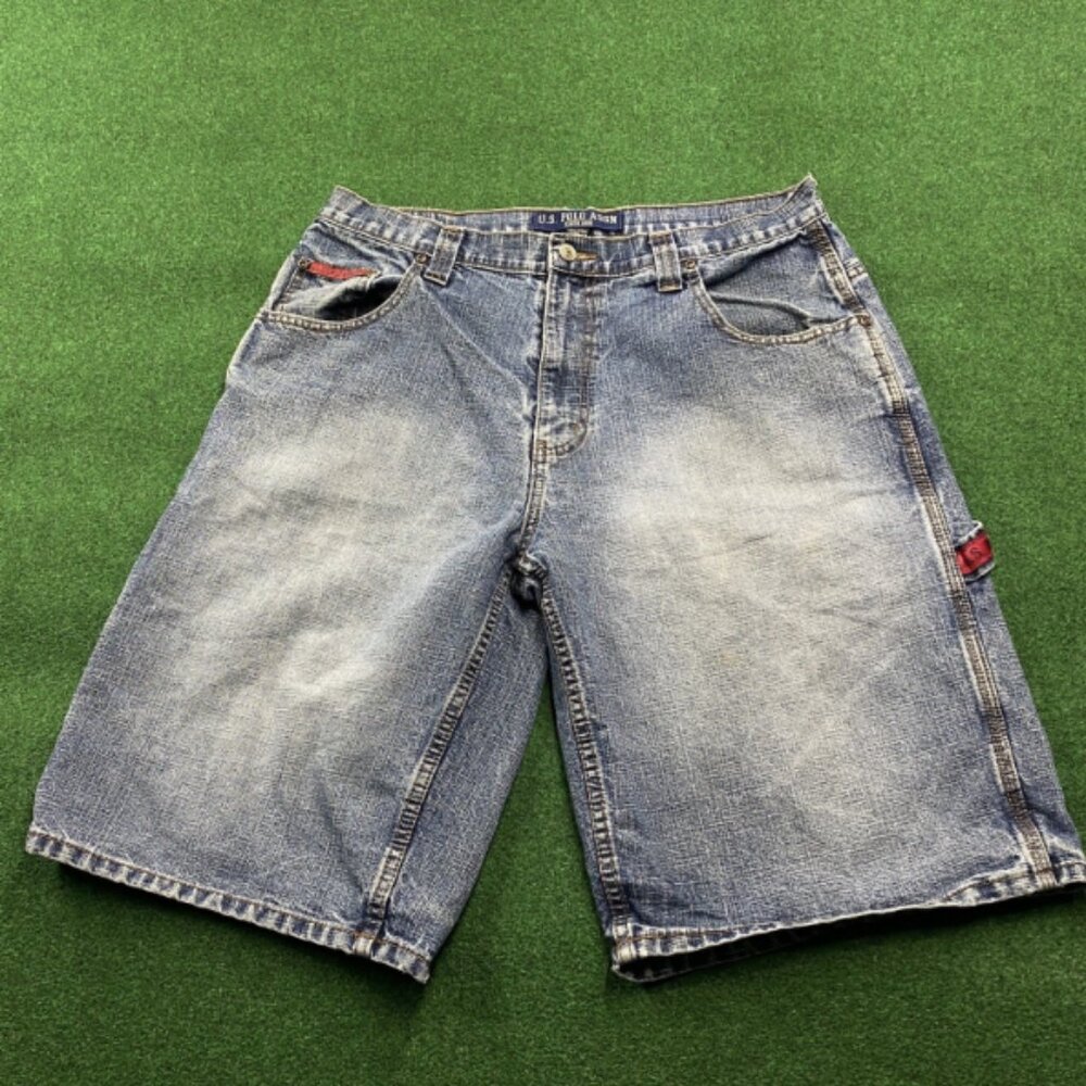 Vintage Wide-Leg Denim Shorts For Men, Size 36, Denim Blue